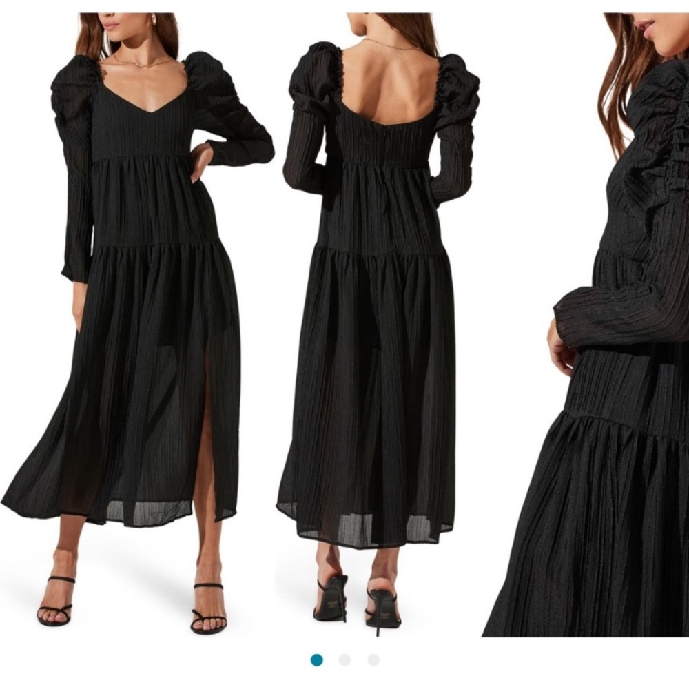 ASTR Black Puff-Sleeve Maxi Dress